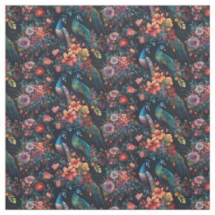 peacocks in the garden fabric