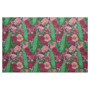 Peacocks in the rose garden 2 fabric
