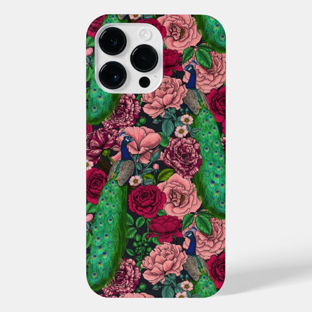 Peacocks in the rose garden 2 iPhone case (Back)