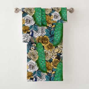 Peacocks in the rose garden 3 bath towel set