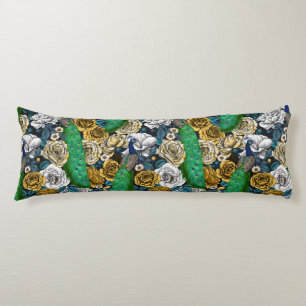 Peacocks in the rose garden 3 body cushion