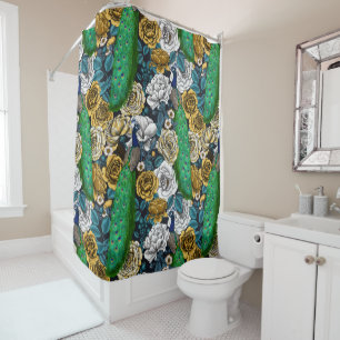 Peacocks in the rose garden 3 shower curtain