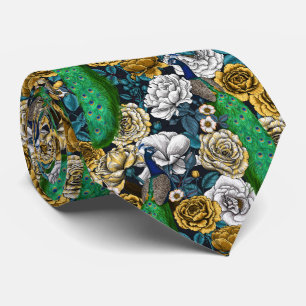 Peacocks in the rose garden 3 tie