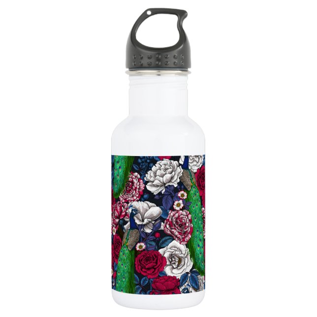 Peacocks in the rose garden 532 ml water bottle (Front)