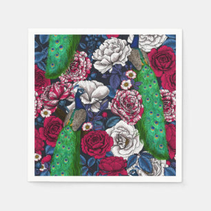Peacocks in the rose garden napkin