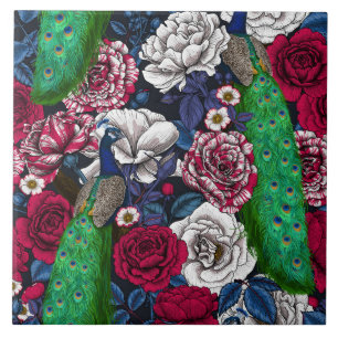 Peacocks in the rose garden tile