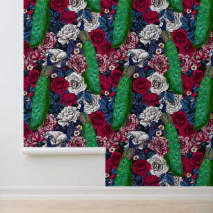 Peacocks in the rose garden wallpaper