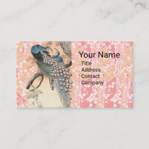 PEACOCKS,PINK WHITE SAKURA FLOWERS Japanese Floral Business Card