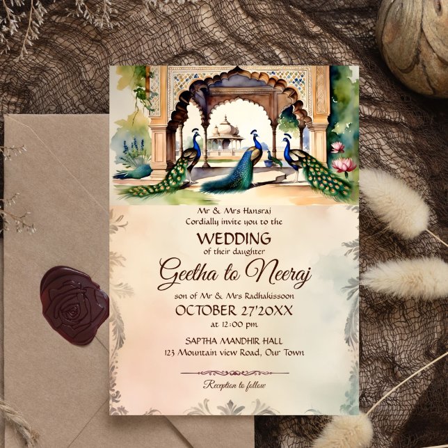Peacocks vintage royal garden Indian wedding Invitation (Peacocks vintage royal garden Indian wedding editable template Invitation digital download )