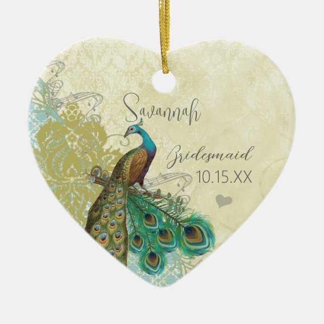 Peacocl Vintage Bird Maid of Honor Ornaments (Front)