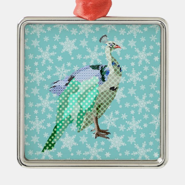 Peafowl Blue Christmas Ornament (Front)