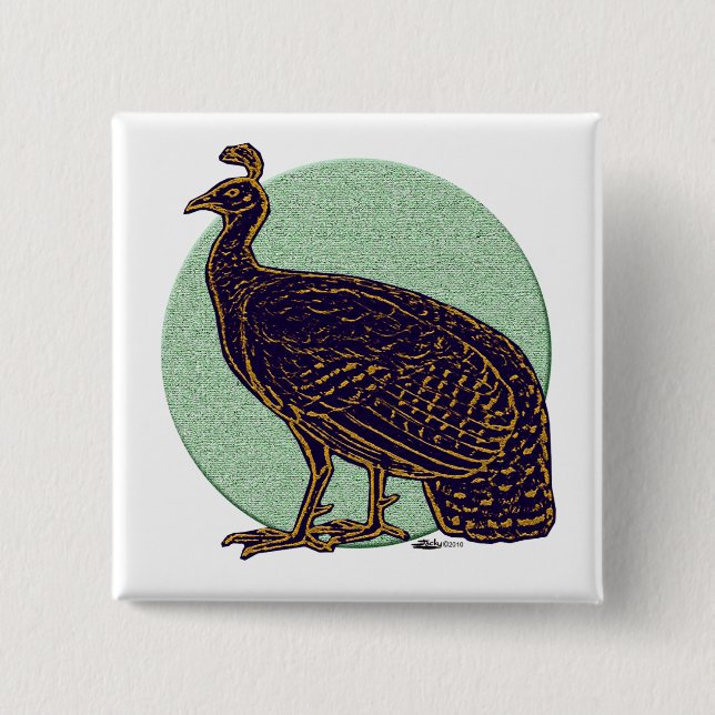 Peafowl:  Impressionistic Congo Hen 15 Cm Square Badge (Front)