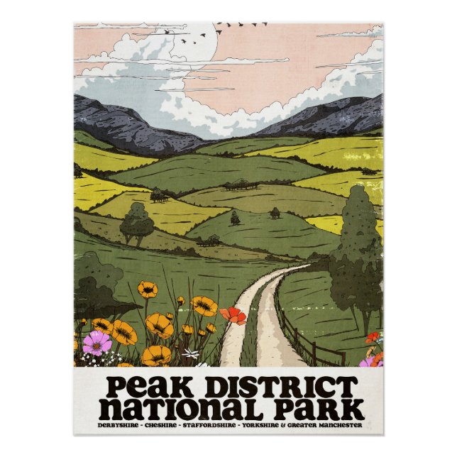 Peak District National Park vintage Travel Poster. Poster (Front)