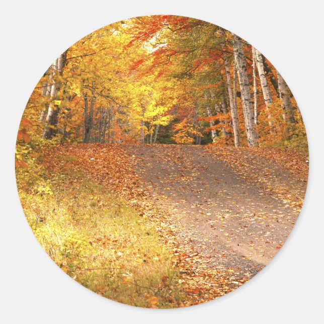 Peak Fall Foliage Season in the U. P. Classic Round Sticker (Front)