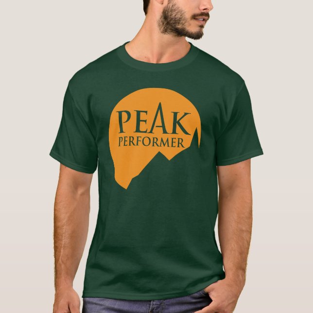 Peak Performer mens logo orange on green t T-Shirt (Front)