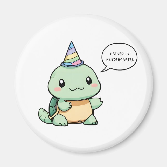 "Peaked In Kindergarten" Funny Turtle Design Magnet (Front)
