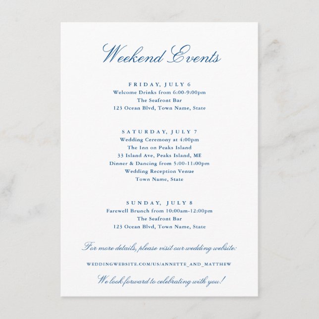 Peaks Island Collection Weekend Events Wedding Enclosure Card (Front)