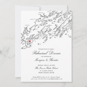 Peaks Island Maine Black White Wedding Rehearsal Invitation