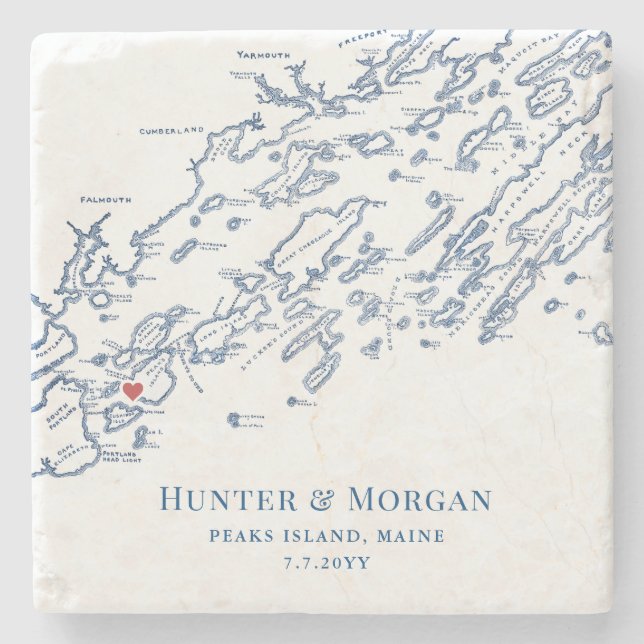 Peaks Island Maine Destination Wedding Favour Stone Coaster (Front)