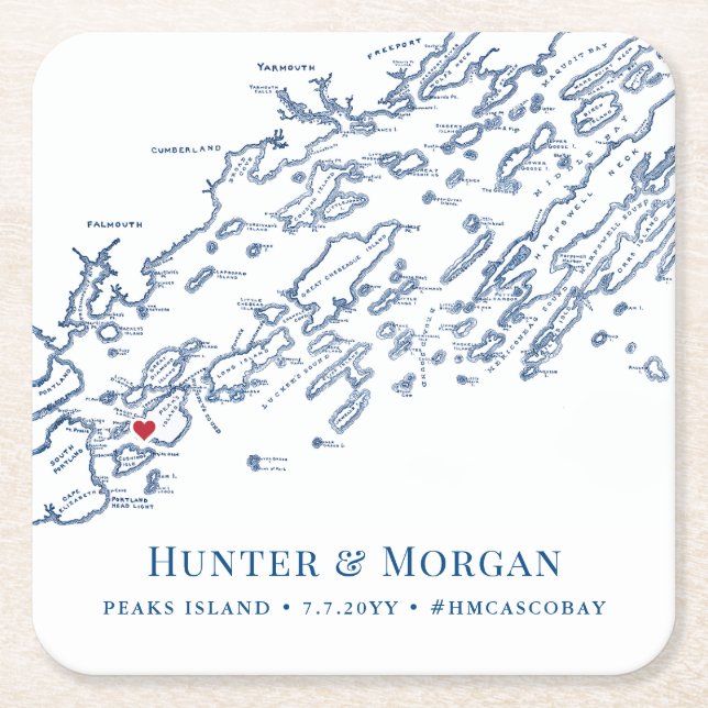 Peaks Island Maine Wedding Welcome Party Cocktail Square Paper Coaster (Front)