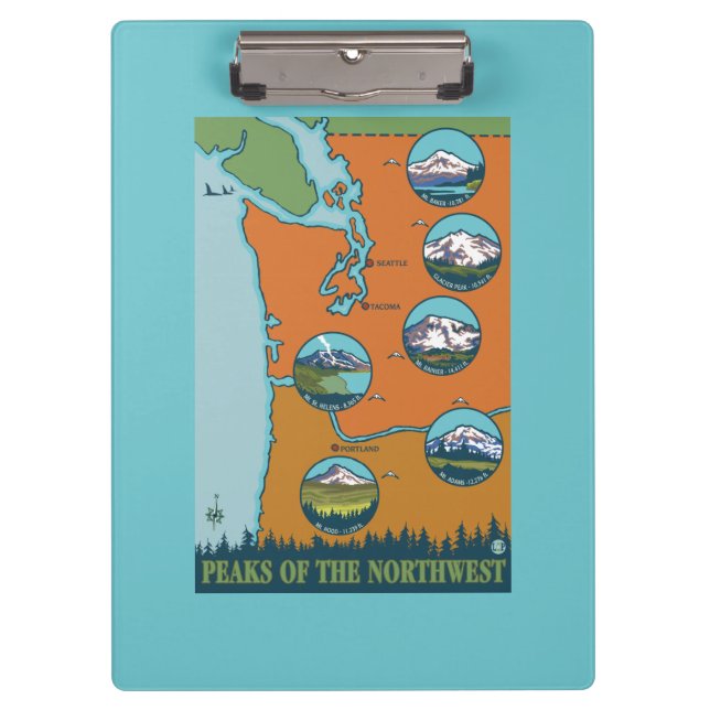 Peaks of the Northwest - 5 Different Mountains Clipboard (Front)