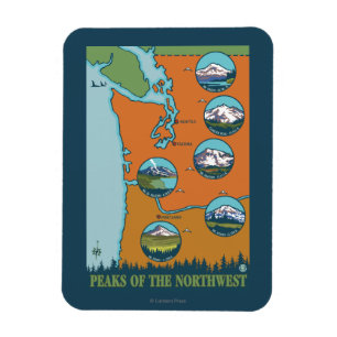 Peaks of the Northwest - 5 Different Mountains Magnet