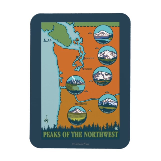 Peaks of the Northwest - 5 Different Mountains Magnet (Vertical)