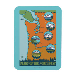 Peaks of the Northwest - 5 Different Mountains Magnet