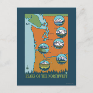 Peaks of the Northwest - 5 Different Mountains Postcard