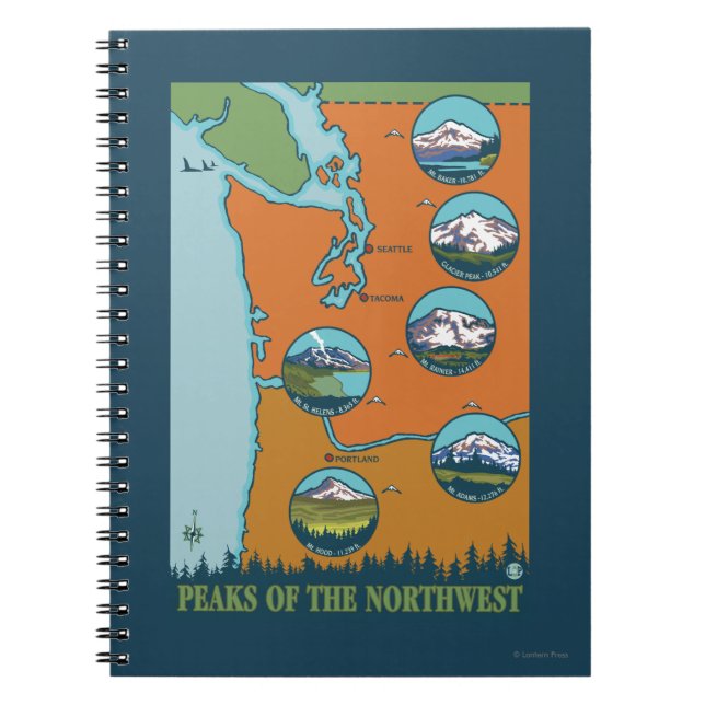 Peaks of the Northwest - 5 Different Mountains Spiral Notebook (Front)