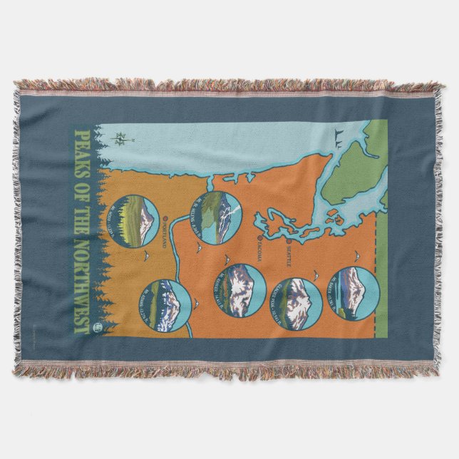 Peaks of the Northwest - 5 Different Mountains Throw Blanket (Front)