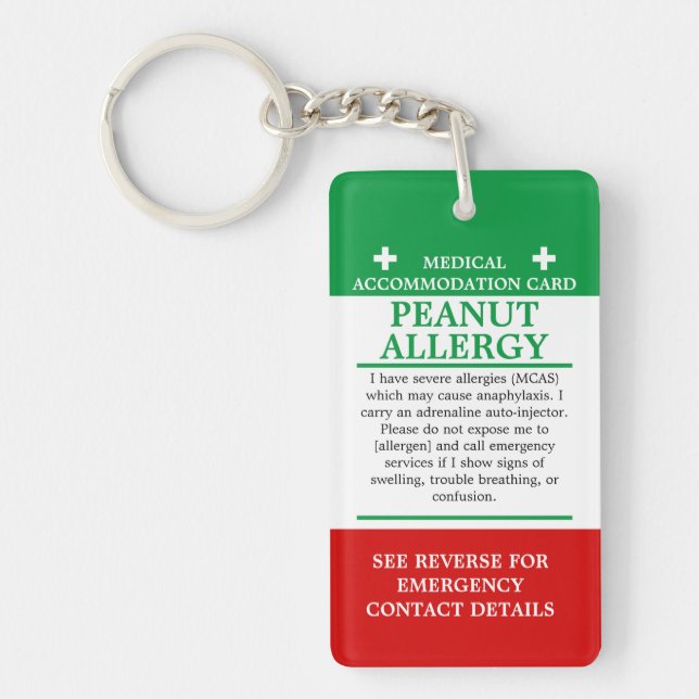 Peanut Allergy Medical Alert ICE invisible illness Key Ring (Front)