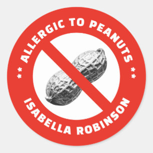 Peanut allergy with custom name classic round sticker