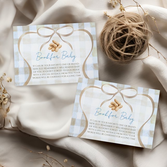 Peanut Boy Blue Gingham Book For Baby Shower Enclosure Card (Creator Uploaded)
