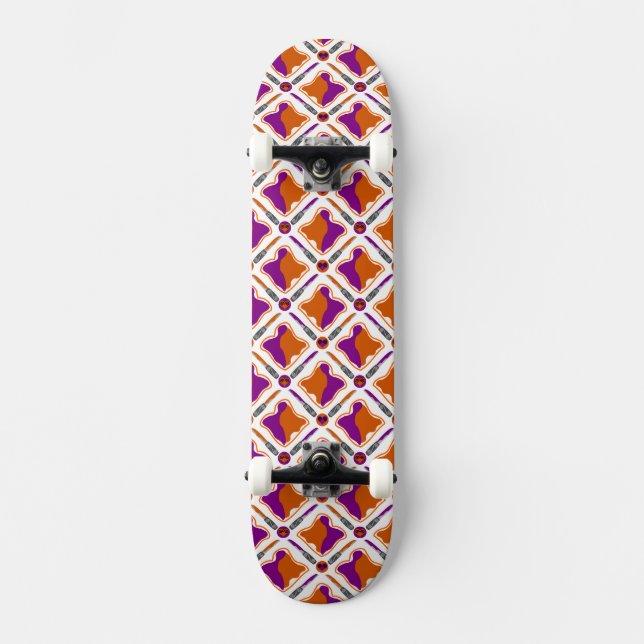 Peanut Butter and Grape Jelly Seamless Pattern Skateboard (Front)