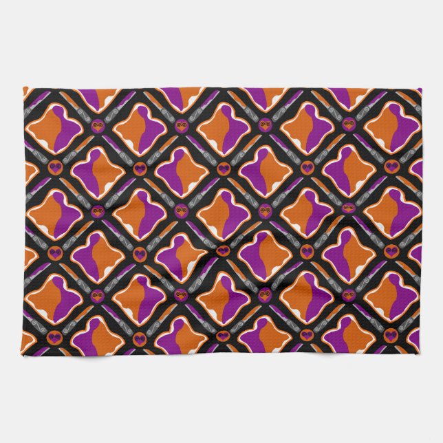 Peanut Butter and Grape Jelly Seamless Pattern Tea Towel (Horizontal)