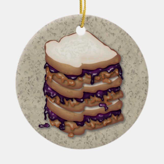 Peanut Butter and Jelly Sandwiches Ceramic Tree Decoration (Front)