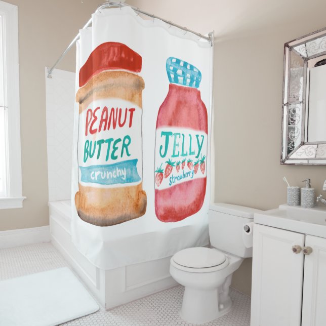 Peanut Butter and Jelly Watercolor Pattern Shower Curtain (In Situ)