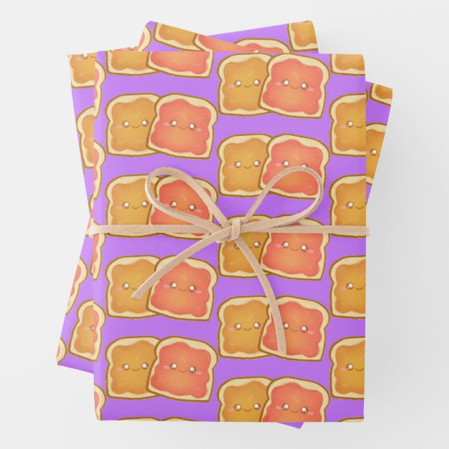 Peanut Butter And Strawberry Jelly Toast Wrapping Paper Sheet (In situ)