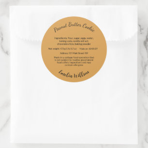Peanut Butter Cookie Cottage Food Label