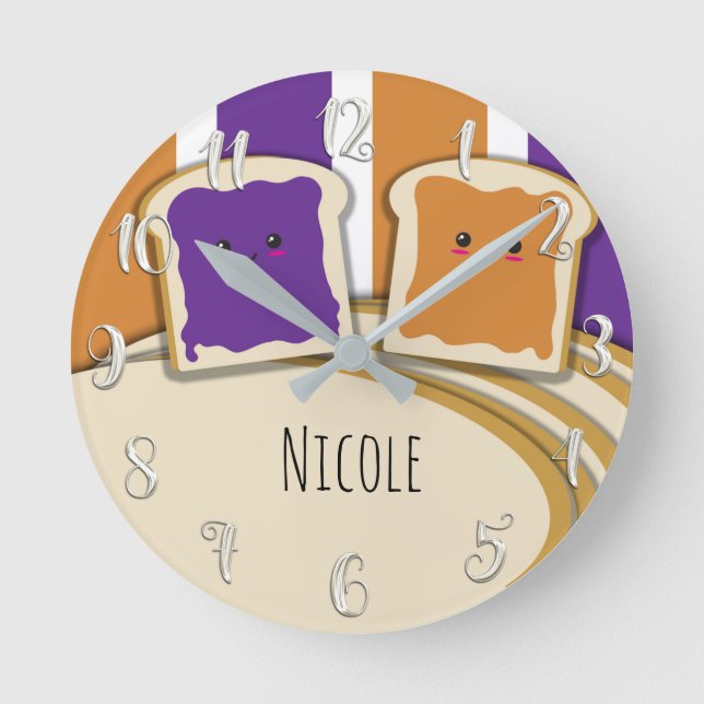 Peanut Butter & Grape Jelly Jam PB&J Personalised Round Clock (Front)