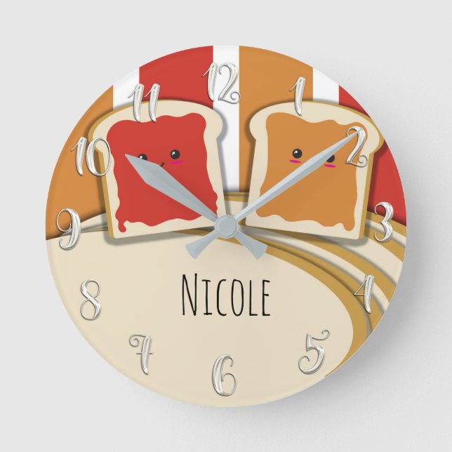 Peanut Butter & Strawberry Jelly Jam PB&J Round Clock (Front)