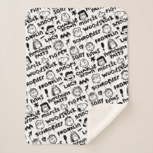Peanut Characters Graffiti Pattern Sherpa Blanket