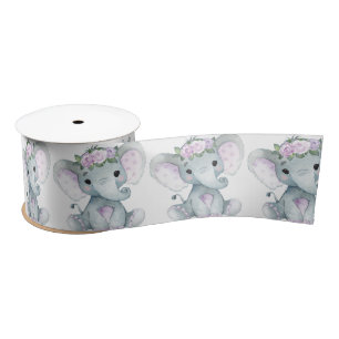 Peanut Elephant Satin Ribbon Spool Purple Teal Bow