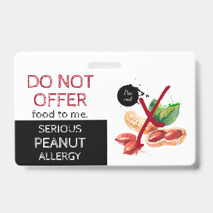 Peanut Food Allergy Alert Label ID Badge