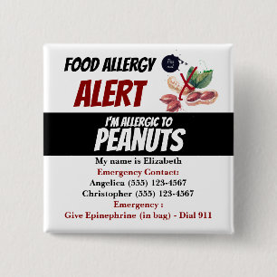 Peanut Food Allergy Alert Warning 15 Cm Square Badge