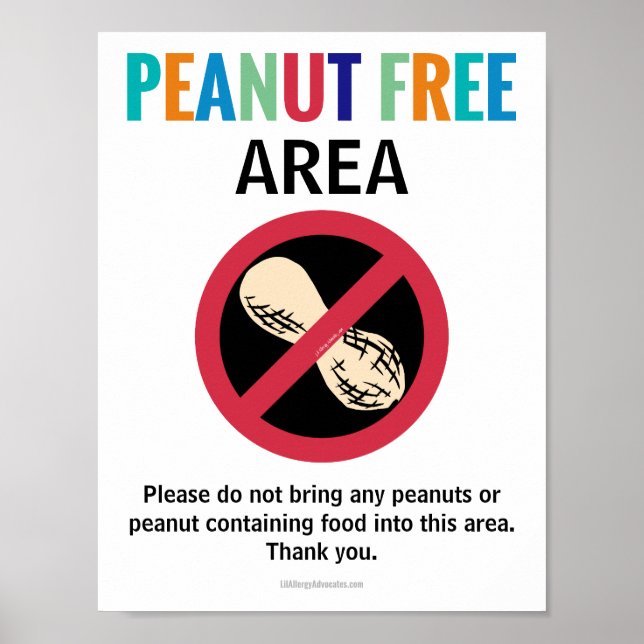 Peanut Free Area Customised Allergy Work Area Poster (Front)