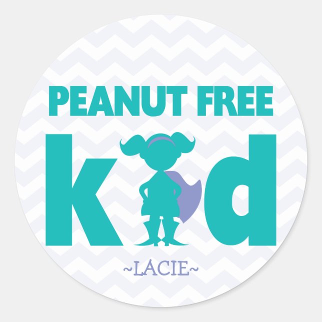 Peanut Free Kid Superhero Girl Allergy Stickers (Front)