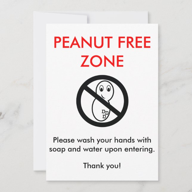 Peanut Free Zone Card (Front)