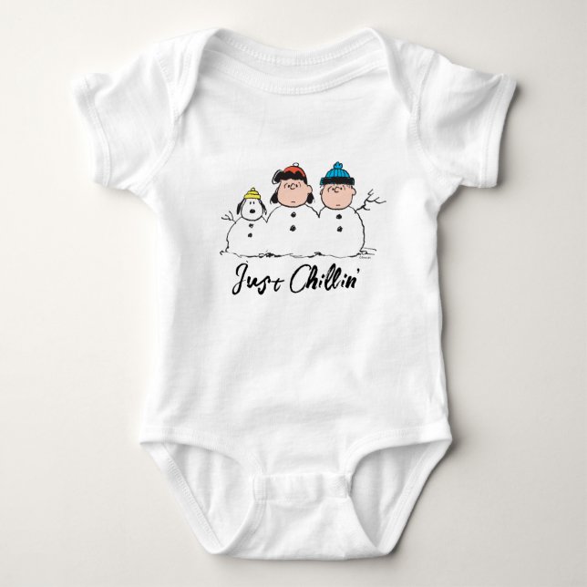 Peanuts | 3 Person Snowman Baby Bodysuit (Front)